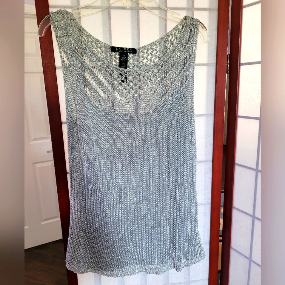 Lauren Ralph Lauren Silver Metallic Knitted Top Size M